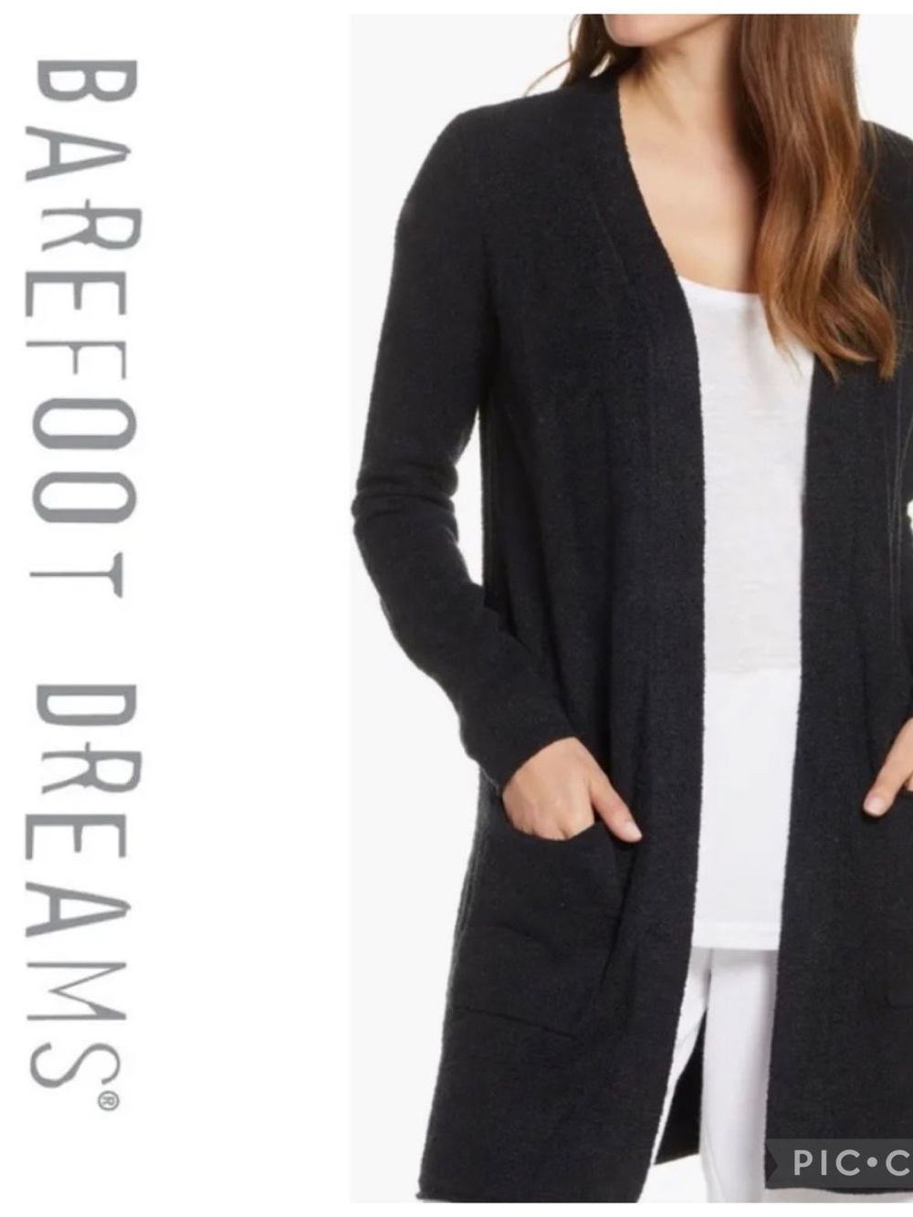 Barefoot Dreams CozyChic Lite Long Line Open Cardigan Black Sz Medium